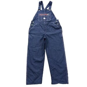 VTG Pointer Brand Overalls Bibs Mens 44x32 Blue Denim Carpenter Made In USA